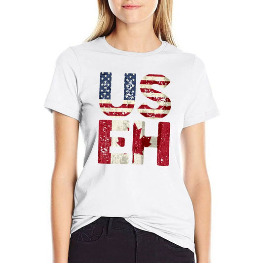 Canada US EH American Canadian Flag Vintage America Colors Patriotic Gifts T-Shirt Female Clothing Hippie Clothes T-Shirt Women